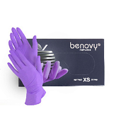 Перчатки BENOVY Nitrile MultiColor, нитриловые, сиреневые, XS, 50 пар. 3,5 гр.